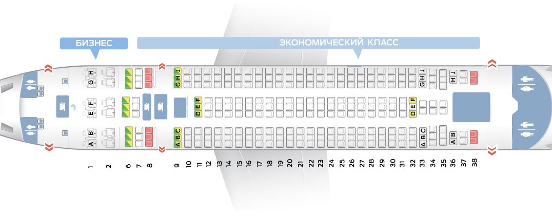 Схема салона пассажирского самолета ИЛ-96-300