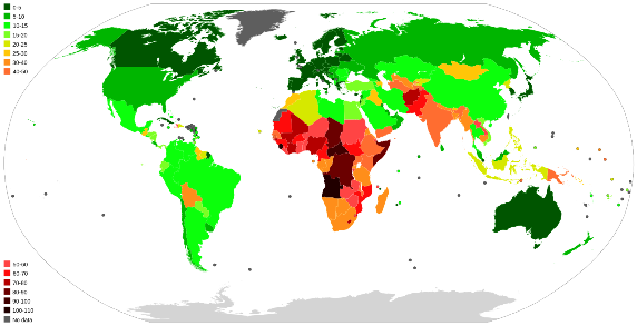 Младенческая смертность в странах за 2016 год