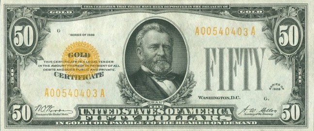 1928 $ 50 Золотой сертификат