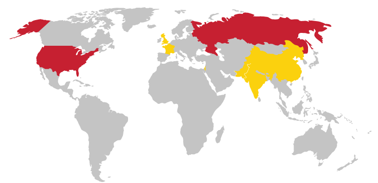 Карта со странами обладающие ядерным арсеналом
